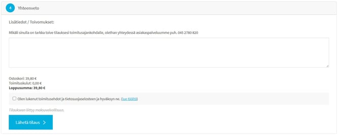 tilaaminen tilauksen lähetys